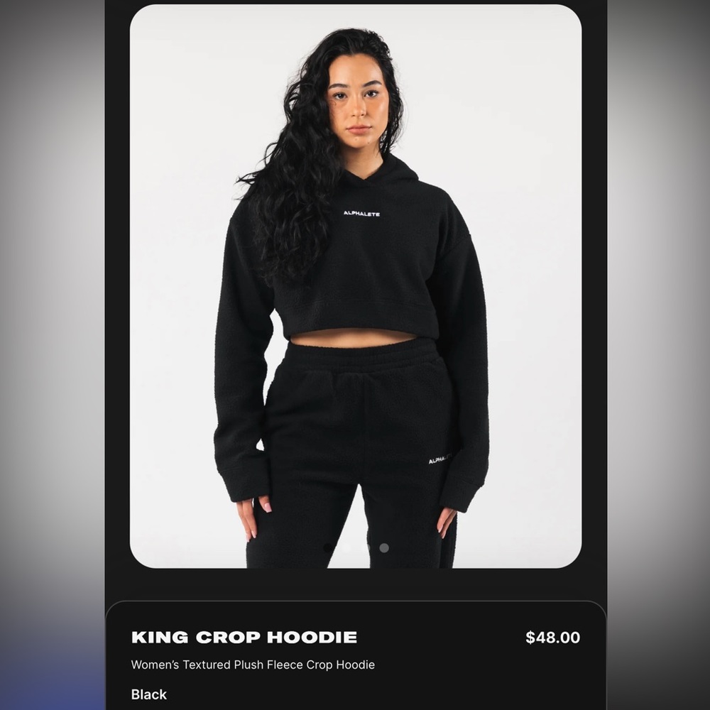 ALPHALETE Women’s KING Crop Hoodie Black Sz M